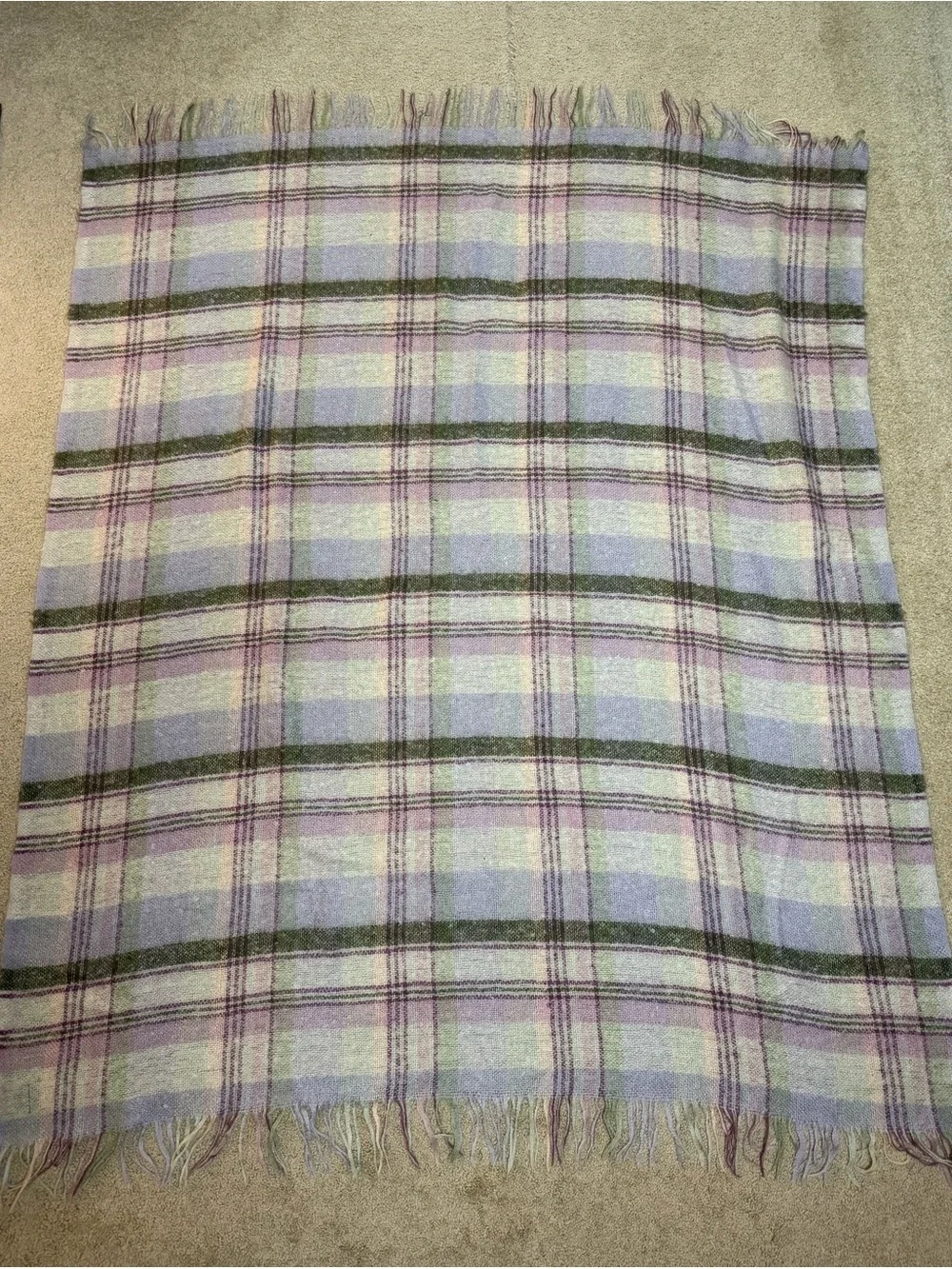 Vintage Ralph Lauren 100% Mohair Wool Plaid Throw Blanket 54x72 USA Made Fringe